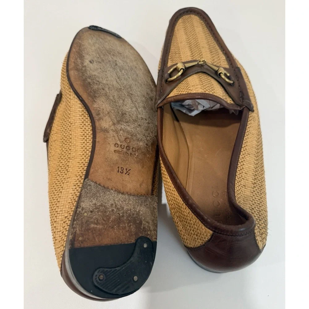 Gucci Horsebit Straw Dress Loafers Men's Size 13 1/2